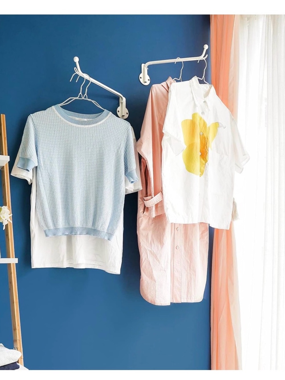 Set of 2 White Wall-Mounted Clothing Hooks / Hanging Rods